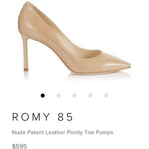 JIMMY CHOO ROMY 85 Nude Patent Pointy Toe Pumps